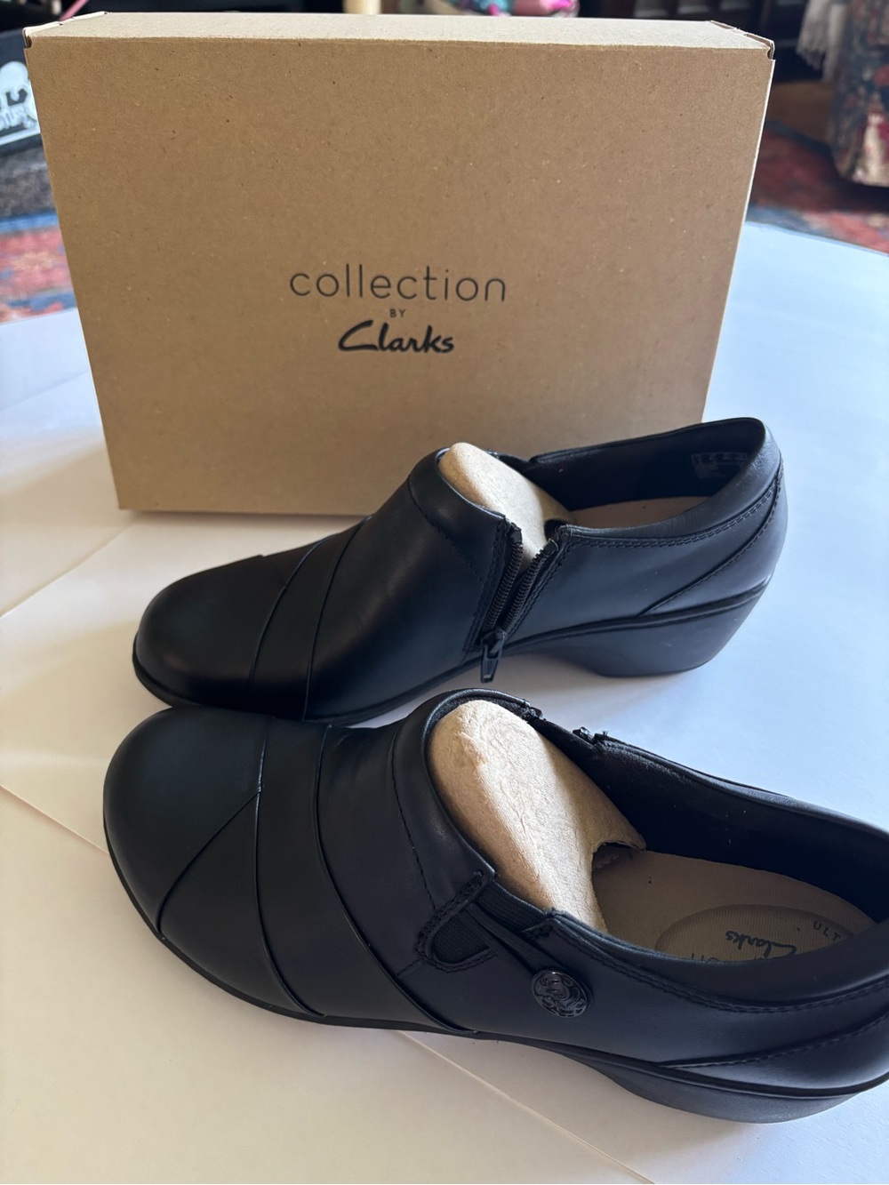 Clarks Black Leather Women's Slip-On Comfort Shoes